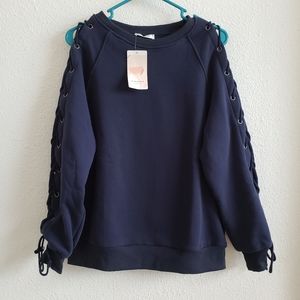 Nwt Kirundo Women Navy Fleece Comfy Sweatshirt#